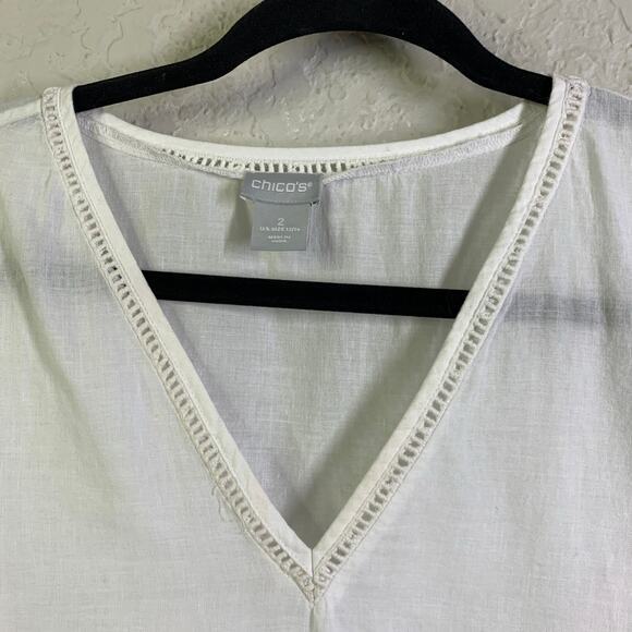 CHICO'S Blouse Embroidered Lace Cutout V-Neck Quarter Sleeve Boho Cottagecore - Picture 5 of 14